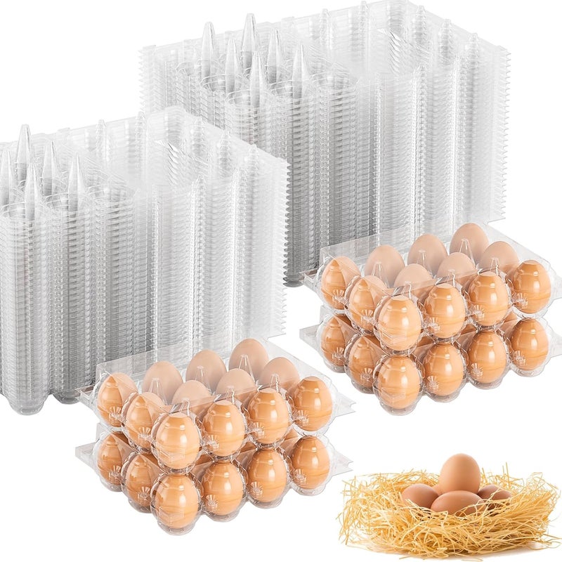 EVANCENT 100 Pack Egg Cartons Cheap Bulk 12 Count Clear Plastic Egg Containers for Chicken Eggs, Reusable Egg Holder for Home Ranch Farm Commercial Market Display, Plastic Egg Packaging for Craft Projects - Image 1